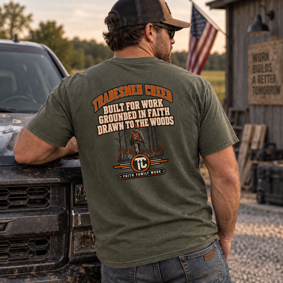 Built for Work, Grounded in Faith, Drawn to the Woods T-Shirt